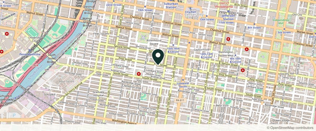 Map showing the exact location of Dermacenter Medical Spa at 1632 Pine St, Philadelphia, PA 19103, USA