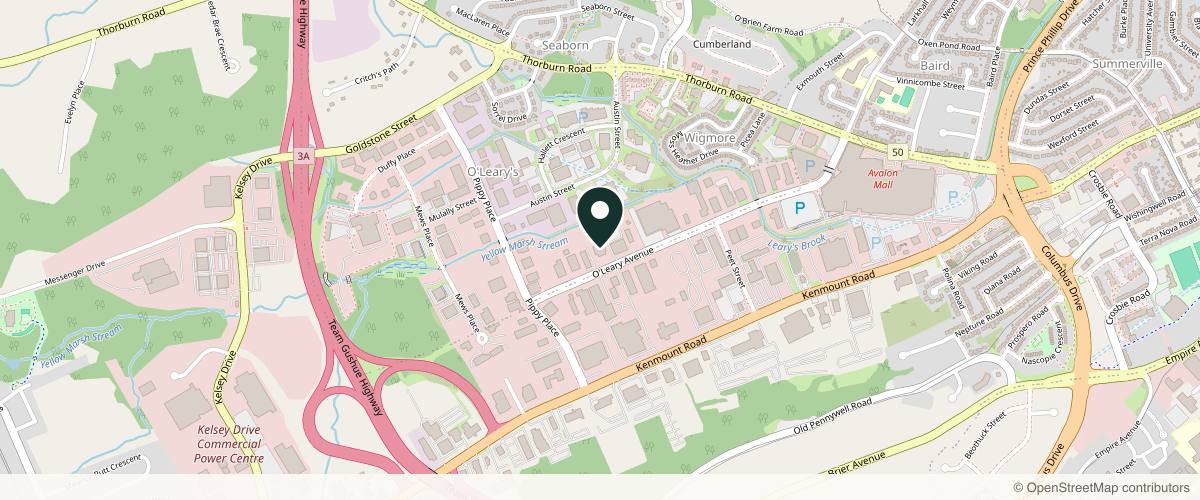 Map showing the exact location of DermaEnvy Skincare - St John's at 74 O'Leary Ave Suite 102, St. John's, NL A1B 2C7, Canada