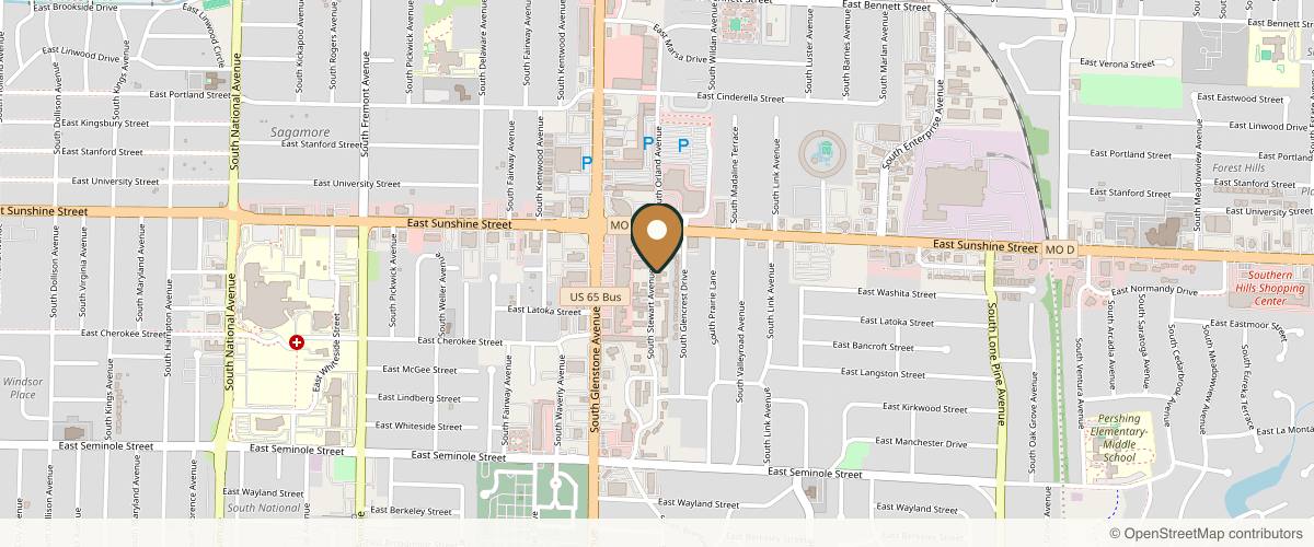 Map showing the exact location of DermaHealth Laser & Skin Care Clinic at 1850 S Stewart Ave, Springfield, MO 65804, USA