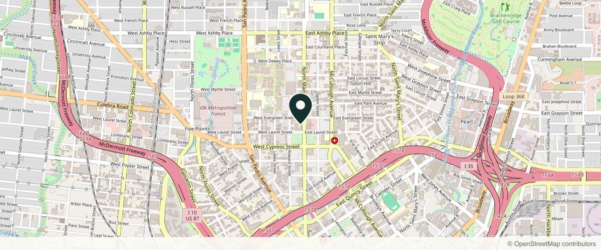 Map showing the exact location of Dermalaser MD at 1415 N Main Ave, San Antonio, TX 78212, USA