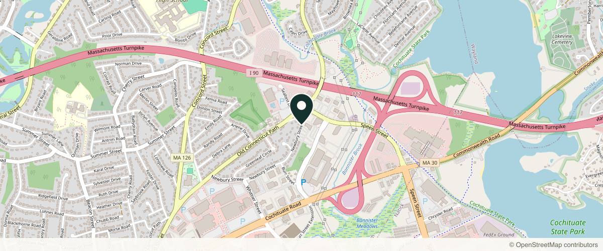 Map showing the exact location of DermalTouch Aesthetic & Wellness Center at 205 Newbury St Ste 304, Framingham, MA 01701, USA
