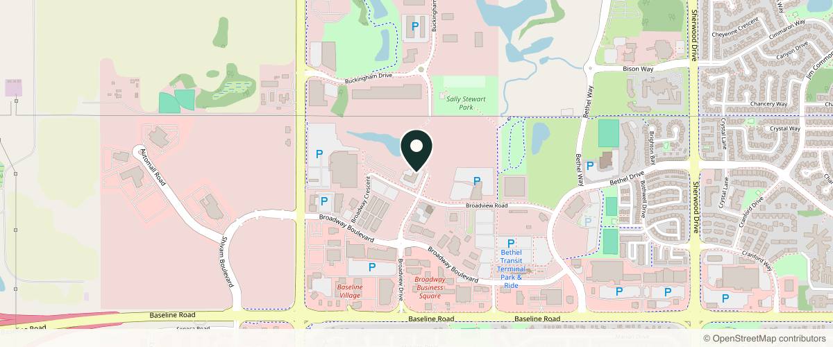 Map showing the exact location of DermaLux Medical Aesthetics™ at 150 Broadway Crescent #132, Sherwood Park, AB T8H 0V3, Canada