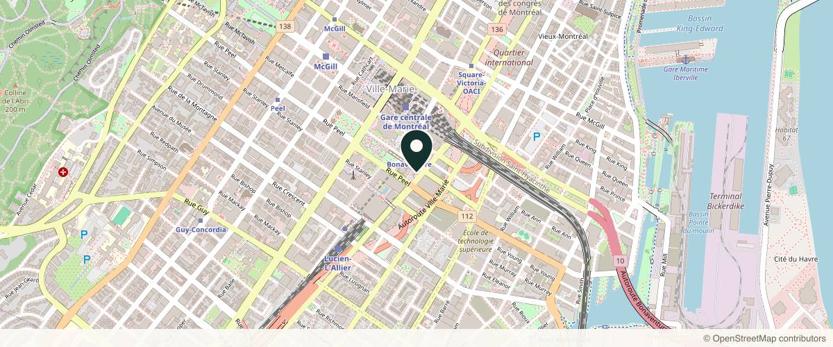 Map showing the exact location of Dermamode at RC, 1001 Rue Saint-Antoine O Ste 110, Montreal, QC H3C 4T7, Canada