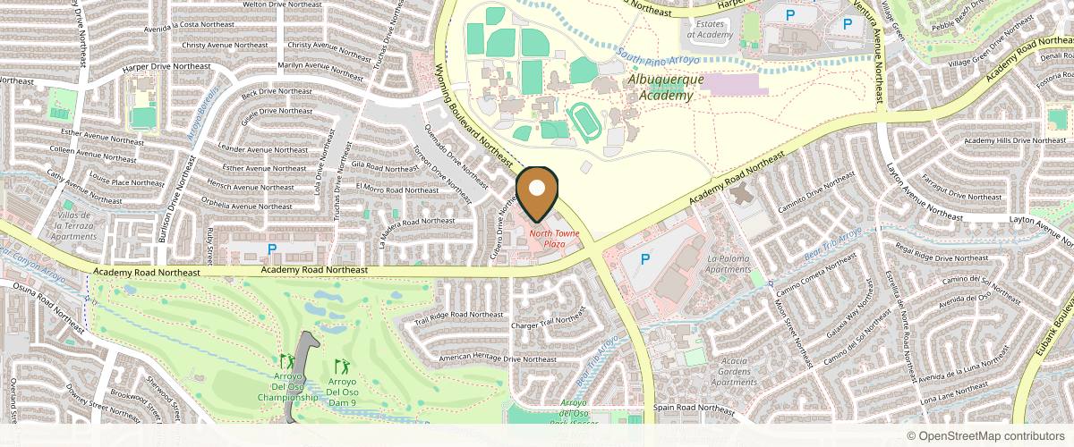 Map showing the exact location of dermani MEDSPA® Albuquerque at 5901 Wyoming Blvd NE Ste Q, Albuquerque, NM 87109, USA