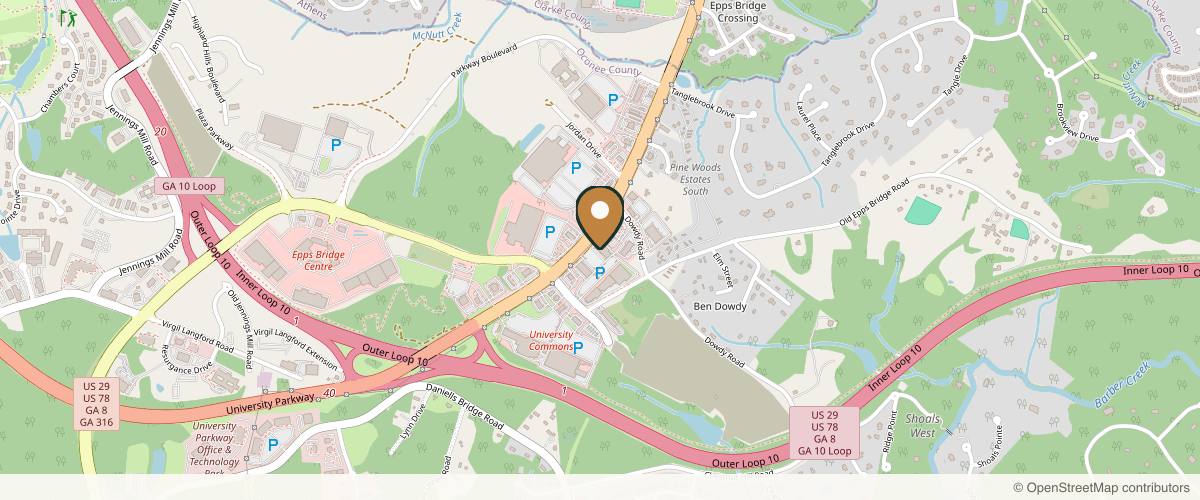 Map showing the exact location of dermani MEDSPA® Athens at 1850 Epps Bridge Pkwy #205, Athens, GA 30606, USA