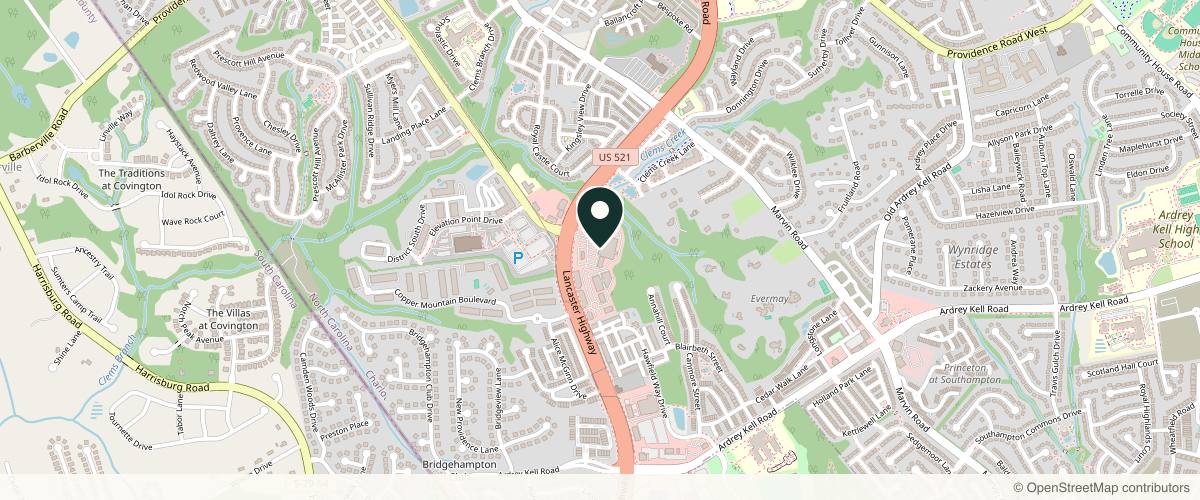 Map showing the exact location of dermani MEDSPA® Ballantyne at 16045 Lancaster Hwy Ste E, Charlotte, NC 28277, USA