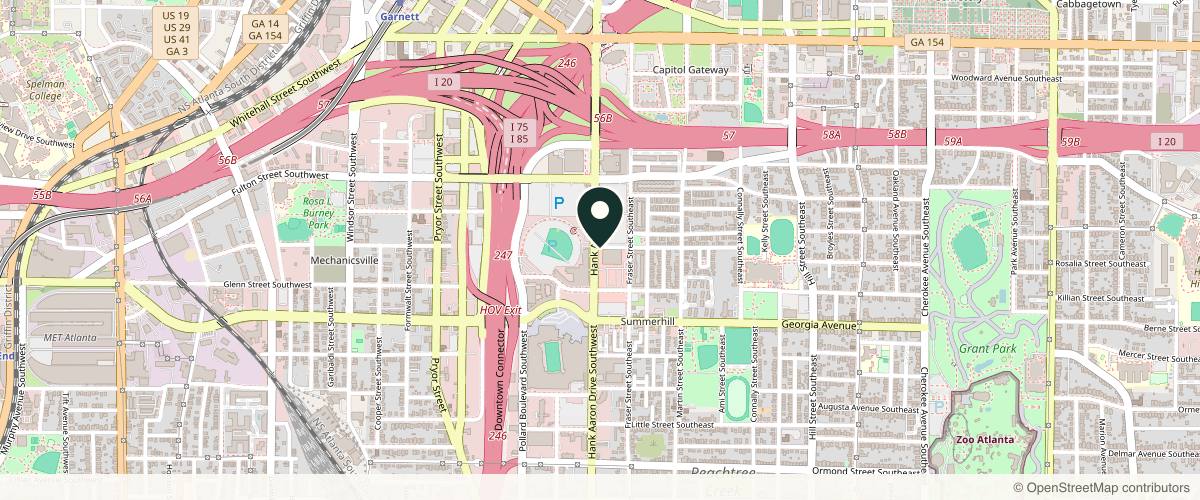 Map showing the exact location of dermani MEDSPA® Summerhill at 572 Hank Aaron Dr SW Ste 1100, Atlanta, GA 30303, USA