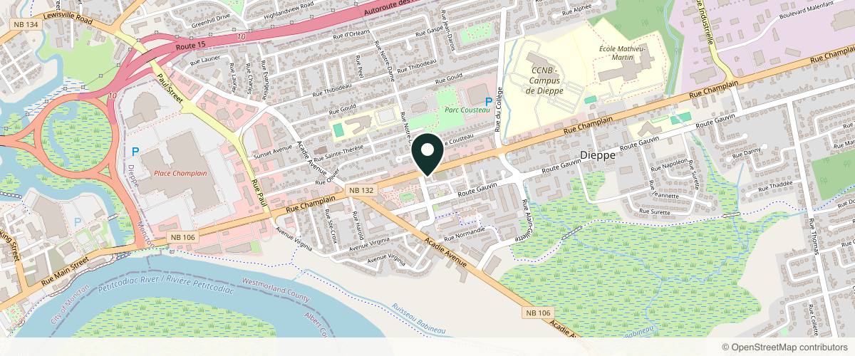 Map showing the exact location of Dermapure Dieppe - (Formerly Institut Figurra) at 250 Champlain St #2A, Dieppe, NB E1A 1P3, Canada