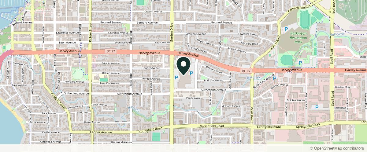 Map showing the exact location of Dermapure Kelowna Central City at Capri Centre, 1835 Gordon Dr #288, Kelowna, BC V1Y 3H5, Canada