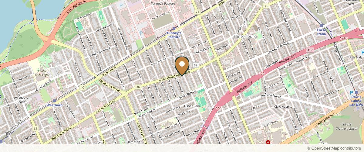 Map showing the exact location of Dermapure Ottawa Wellington Village (Formerly Concept Medical) at 1272 Wellington St. W, Ottawa, ON K1Y 0T4, Canada