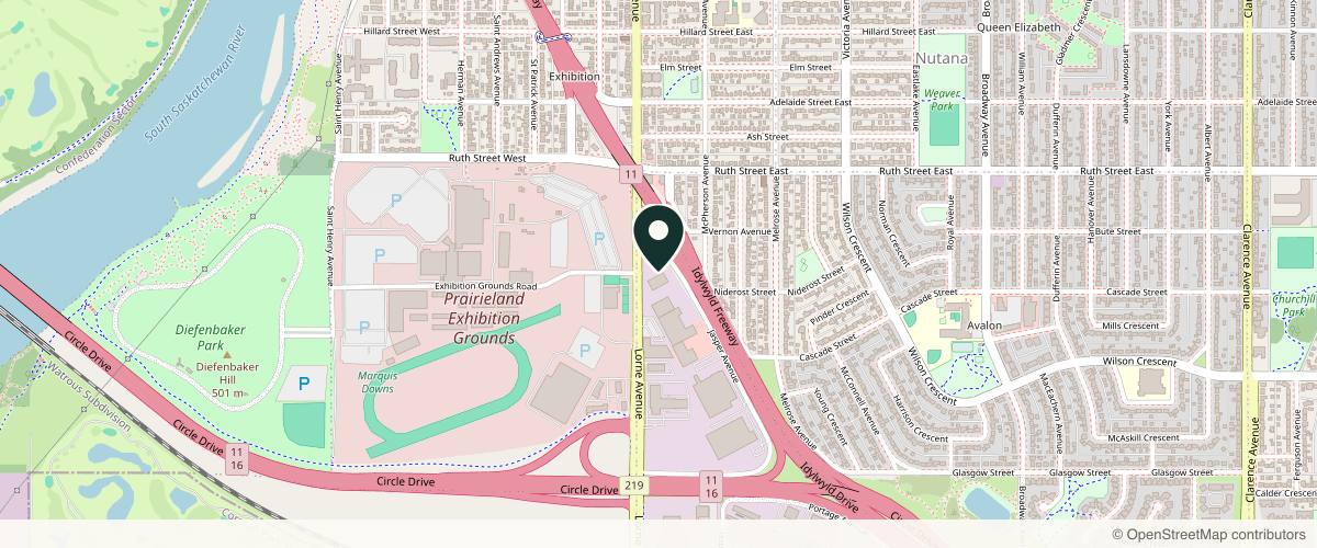 Map showing the exact location of Dermapure Saskatoon at 2501 Jasper Ave S #100, Saskatoon, SK S7J 2K2, Canada