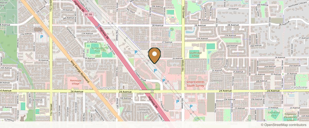 Map showing the exact location of Dermapure South Surrey at The Shops of Morgan Crossing, 15850 26 Ave #101, Surrey, BC V3Z 2X5, Canada