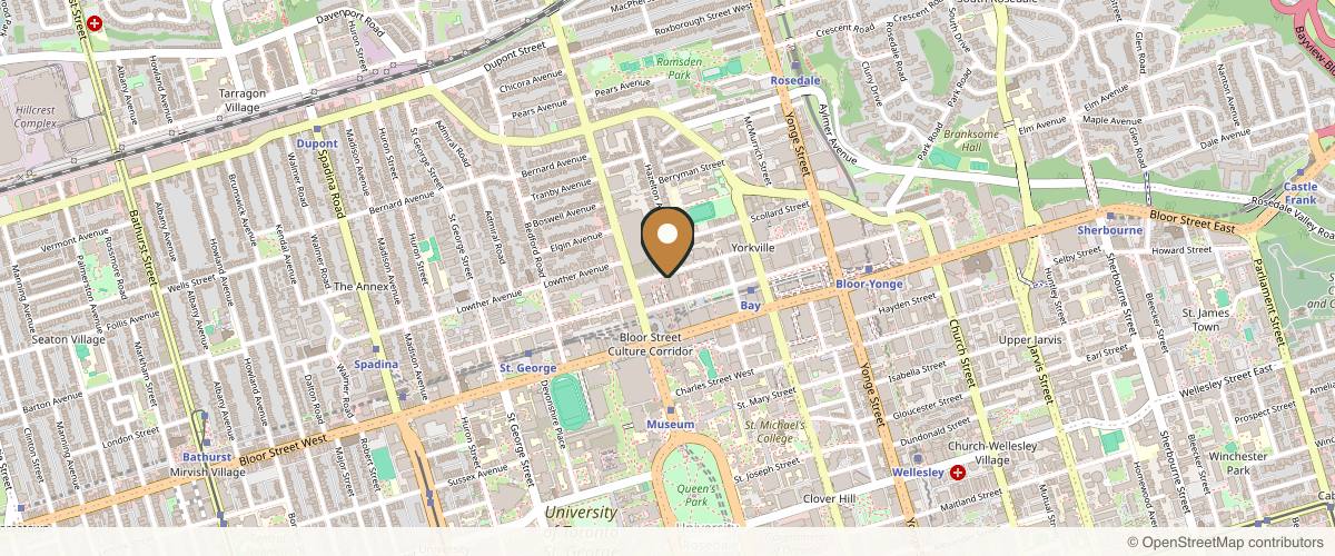 Map showing the exact location of Dermapure Toronto Yorkville (Formerly Glow Medi Spa) at 129 Yorkville Ave 4th Floor, Toronto, ON M5R 1B9, Canada