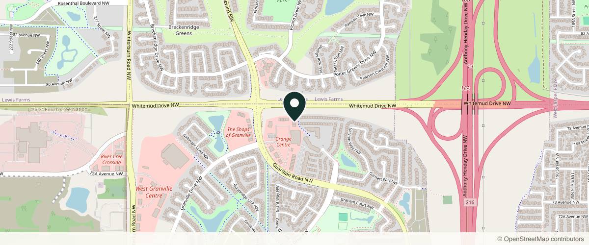 Map showing the exact location of Dermapure West Edmonton (Formerly RevitalizeMD) at 2548 Guardian Rd NW, Edmonton, AB T5T 1K8, Canada
