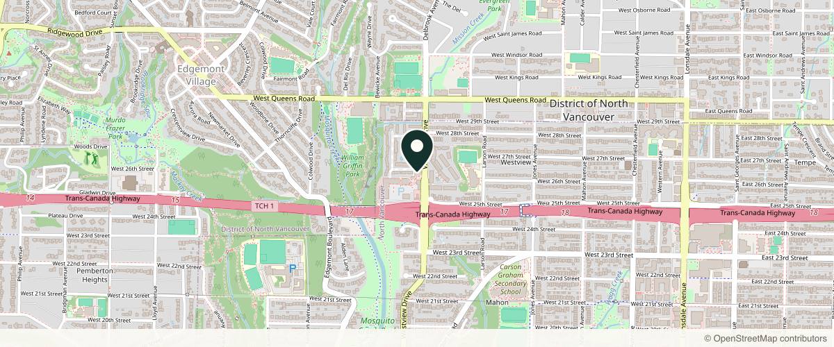 Map showing the exact location of Dermapure Westview (Now Welcoming Lower Lonsdale Patients) at 2609 Westview Dr #104, North Vancouver, BC V7N 3X7, Canada