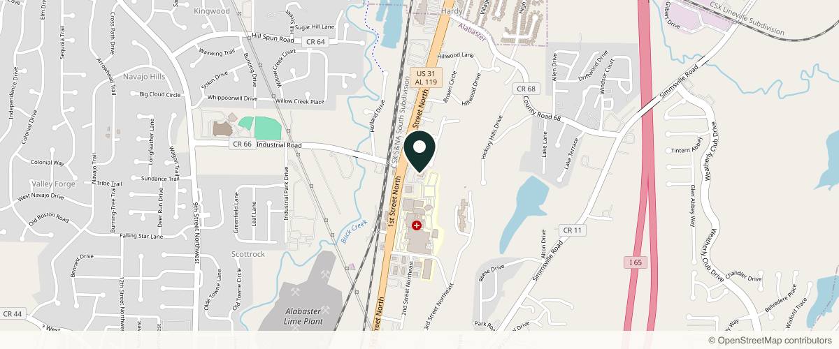 Map showing the exact location of Dermatologists of Birmingham - Alabaster at 1022 1st St N #201, Alabaster, AL 35007