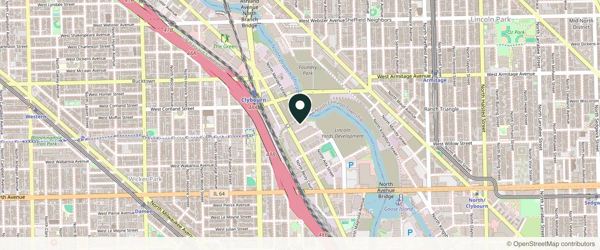 Map showing the exact location of Dermatology + Aesthetics - Bucktown at 1765 N Elston Ave Suite 110, Chicago, IL 60642
