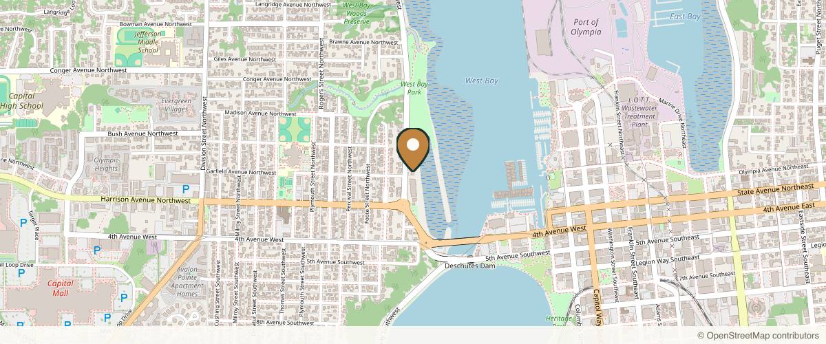 Map showing the exact location of Dermatology & Allergy Specialists of Olympia at 304 W Bay Dr NW #301, Olympia, WA 98502, USA