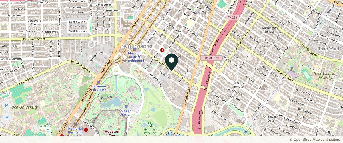 Map showing the exact location of Dermatology & Laser Surgery Center at 1802 Binz St Ste 500, Houston, TX 77004
