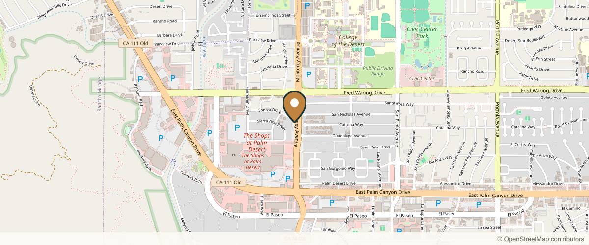 Map showing the exact location of Dermatology And Plastic Surgery Specialists at 44311 Monterey Ave, Palm Desert, CA 92260, USA