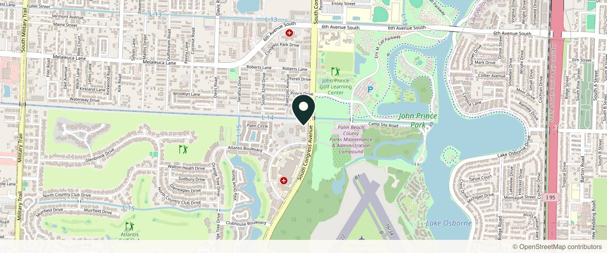Map showing the exact location of Dermatology Associates of the Palm Beaches at 120 John F Kennedy Dr Ste 128, Atlantis, FL 33462