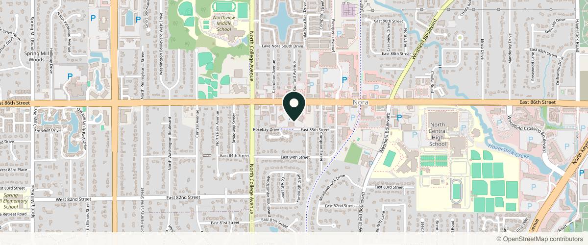 Map showing the exact location of Dermatology Associates, PC at 931 E 86th St Ste 104, Indianapolis, IN 46240