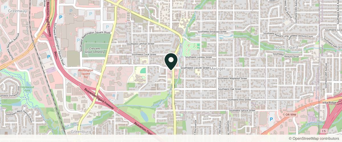 Map showing the exact location of Dermatology Associates - Tigard at 10215 SW Hall Blvd, Tigard, OR 97223
