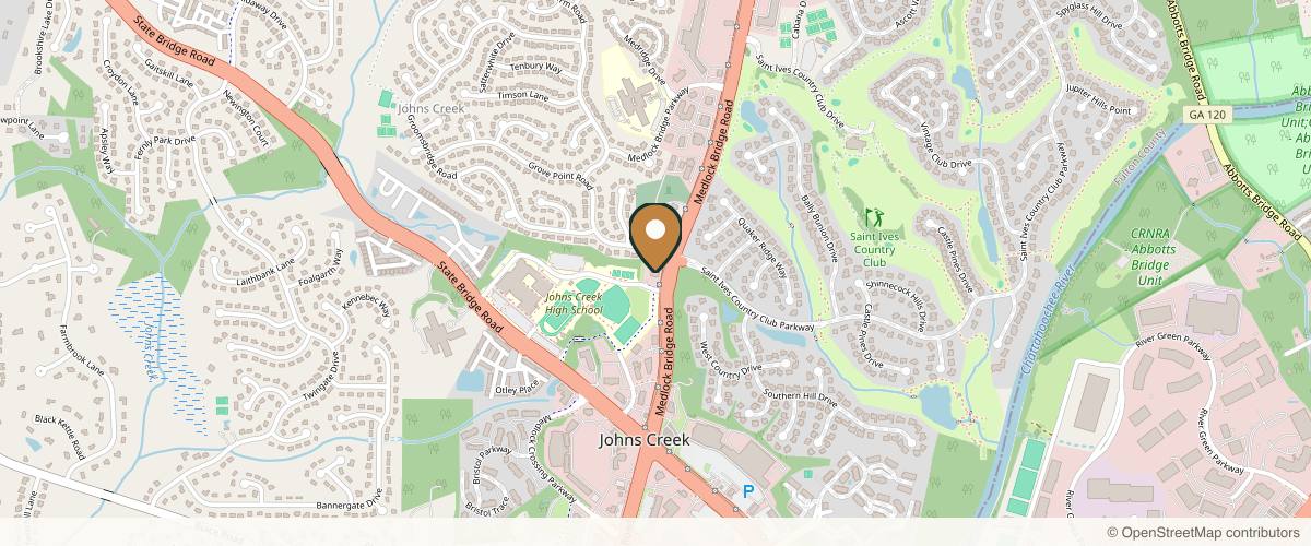 Map showing the exact location of Dermatology Center Of Atlanta at 9900 Medlock Bridge Rd, Johns Creek, GA 30097, USA