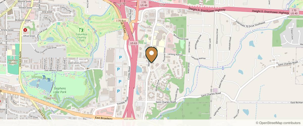 Map showing the exact location of Dermatology Center of Columbia at 204 N Keene St #100, Columbia, MO 65201, USA