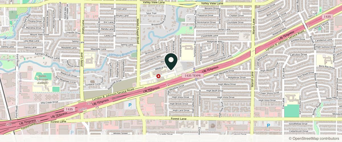 Map showing the exact location of DERMATOLOGY CONSULTANTS at 9 Medical Pkwy N Ste 105, Dallas, TX 75234