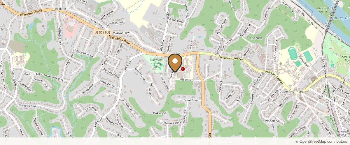 Map showing the exact location of Dermatology Consultants, Inc at 1330 Oak Ln #101, Lynchburg, VA 24503, USA