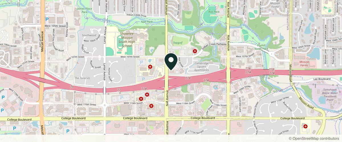 Map showing the exact location of Dermatology Consultants Midwest at 10777 Nall Ave Ste 220 Ste 220, Leawood, KS 66211