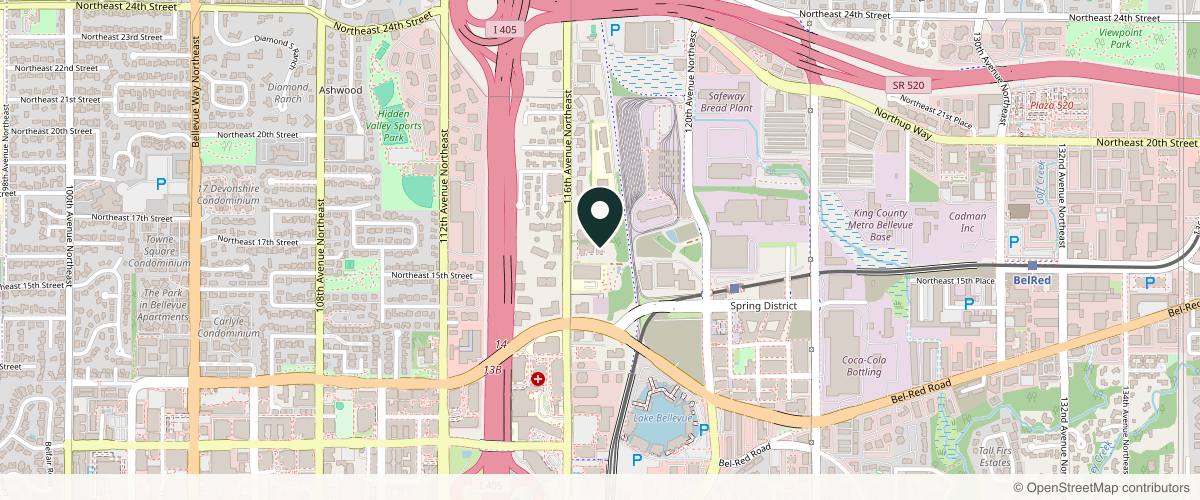 Map showing the exact location of Dermatology of Bellevue at 1600 116th Ave NE #302, Bellevue, WA 98004