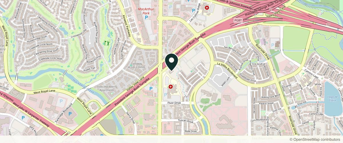 Map showing the exact location of Dermatology Office of Dr. Ellen Turner at 7200 State Hwy 161 Suite 230, Irving, TX 75039