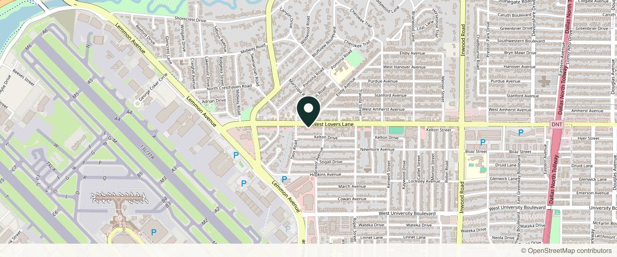 Map showing the exact location of Dermatology Office of Dr. Ellen Turner at 4420 W Lovers Ln, Dallas, TX 75209