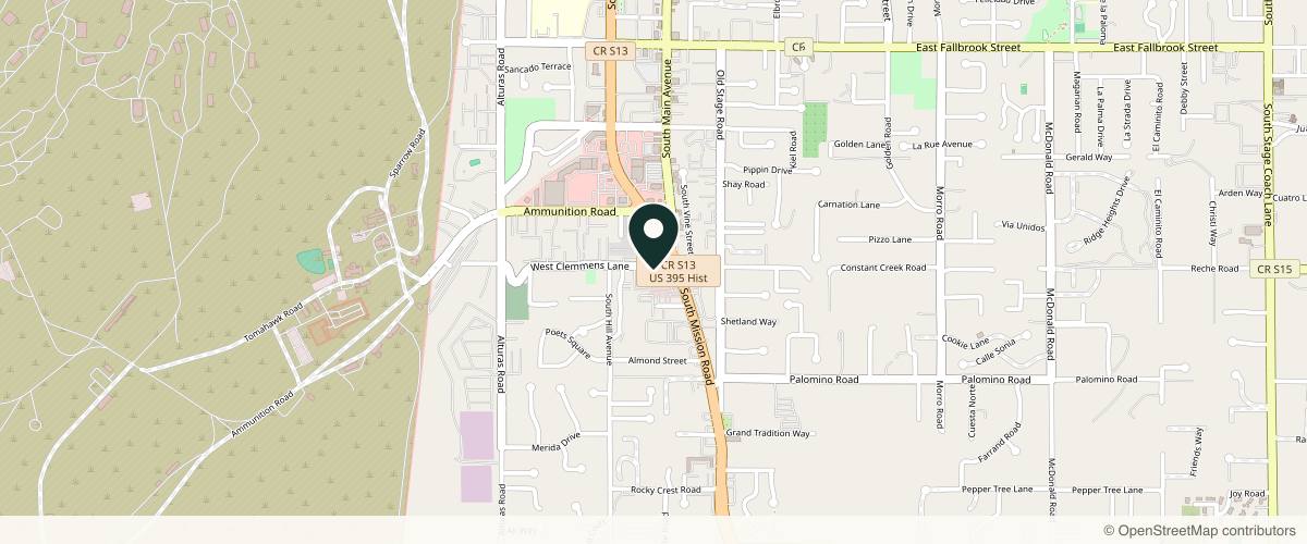 Map showing the exact location of Dermatology Specialists, Inc. at 1309 S Mission Rd Ste a, Fallbrook, CA 92028
