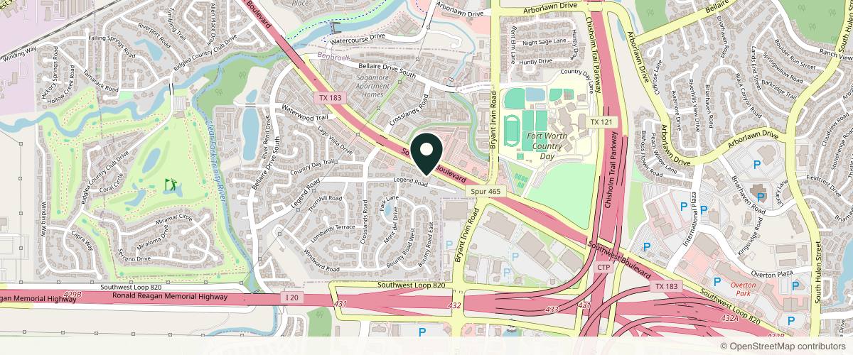 Map showing the exact location of Dermatology Specialists of Fort Worth, PLLC at 6131 Southwest Blvd #100, Benbrook, TX 76132