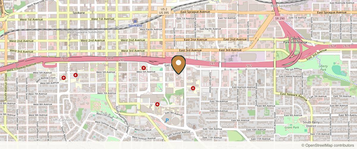Map showing the exact location of Dermatology Specialists of Spokane at 510 S Cowley St, Spokane, WA 99202, USA