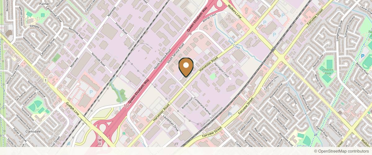 Map showing the exact location of Dermetics Cosmetic Dermatology at 3305 Harvester Rd units 8-9, Burlington, ON L7N 3N2, Canada