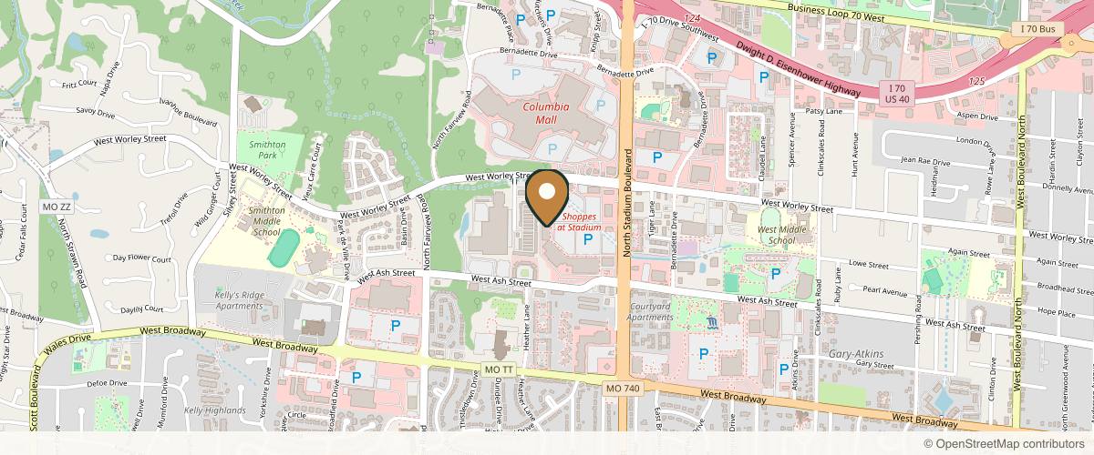 Map showing the exact location of Dermistique Face & Body –The Shoppes at Stadium at 221 N Stadium Blvd #105, Columbia, MO 65203, USA