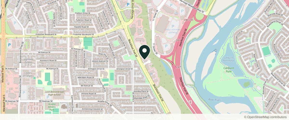 Map showing the exact location of Dermphi Centre™ at 8500 Blackfoot Trl SE Ste 320, Calgary, AB T2H 2B2, Canada