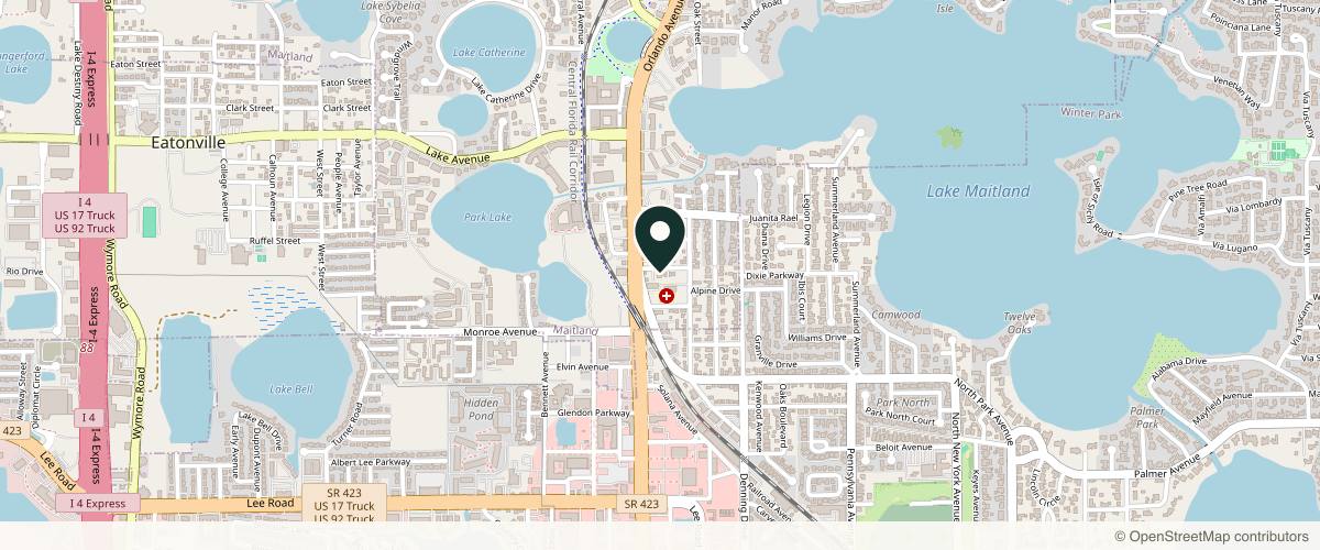 Map showing the exact location of Derrow Dermatology Associates at 146 Orange Pl, Maitland, FL 32751