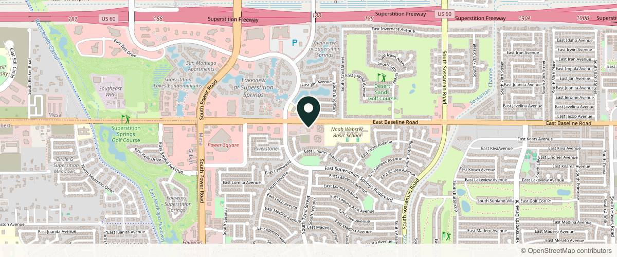 Map showing the exact location of Desert Sky Dermatology - Dermatologist in Mesa AZ at 7205 E Baseline Rd, Mesa, AZ 85209