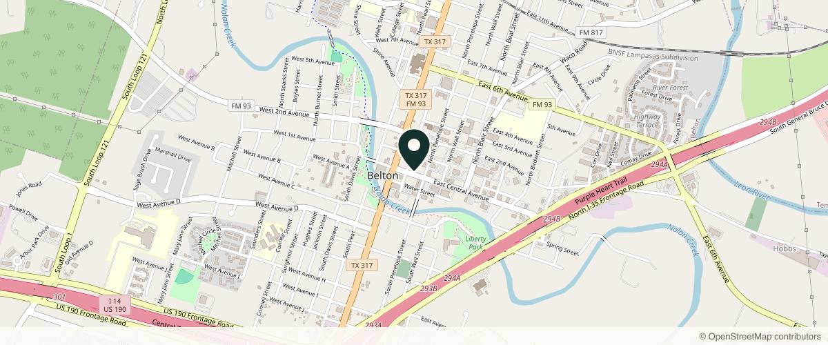 Map showing the exact location of DesignHer Medspa at First Community Mortage, 208 E Central Ave Ste 108, Belton, TX 76513, USA