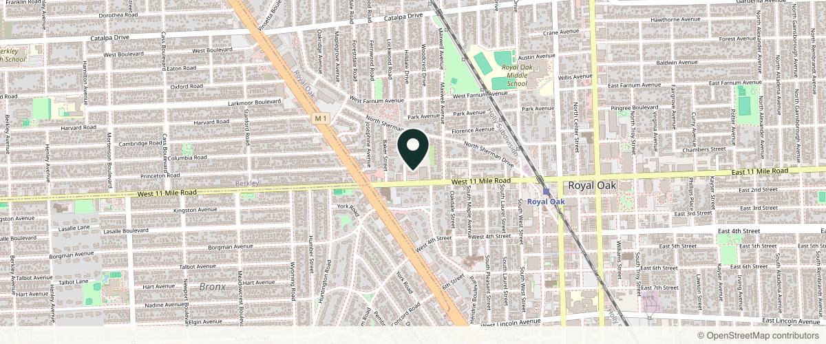 Map showing the exact location of Detroit Dermatology and Vein Center at 1026 W 11 Mile Rd Suite B, Royal Oak, MI 48067