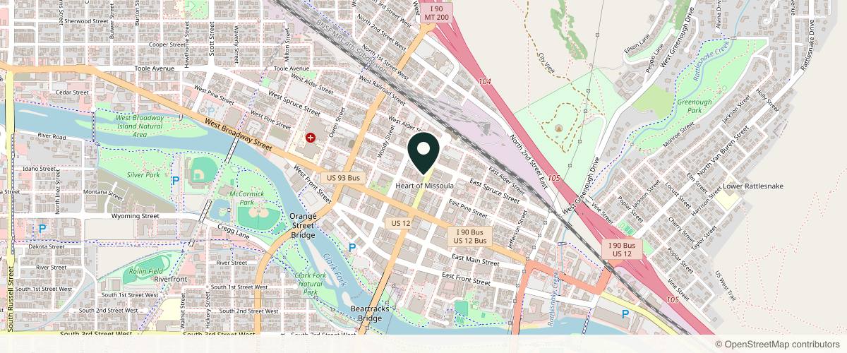 Map showing the exact location of Dharma Wellness Spa at 415 N Higgins Ave #1, Missoula, MT 59802, USA
