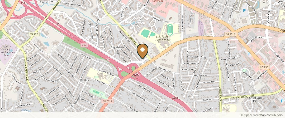 Map showing the exact location of Diamond Laser Center Med Spa at 8527 Mayland Dr Ste 107, Richmond, VA 23294, USA