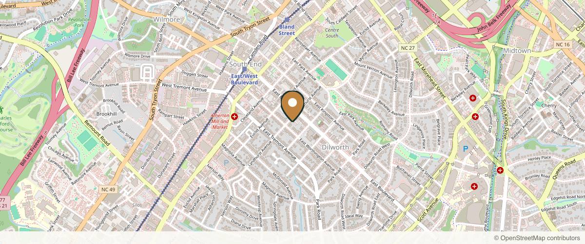 Map showing the exact location of Dilworth Facial Plastic Surgery at 1819 Lyndhurst Ave, Charlotte, NC 28203, USA