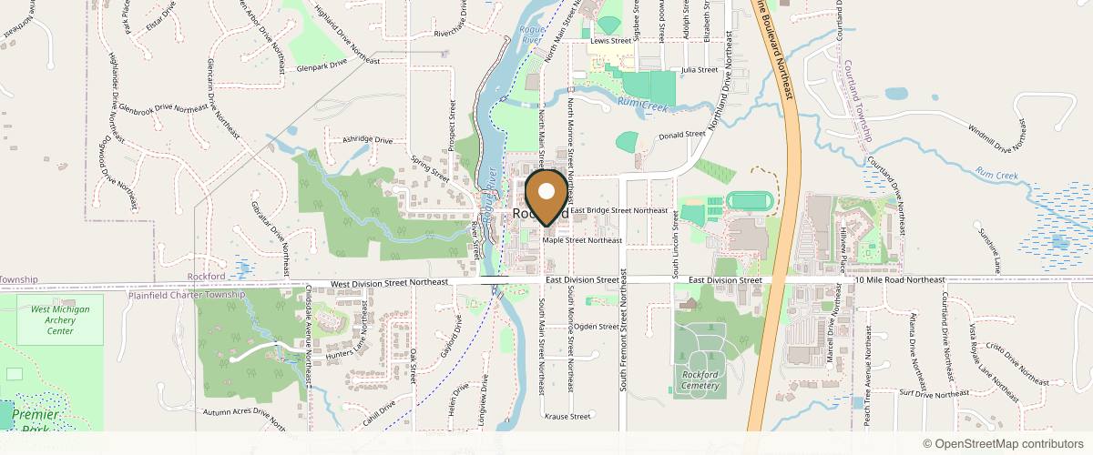 Map showing the exact location of Direct Aesthetics at 20 S Main St, Rockford, MI 49341, USA