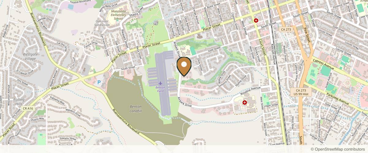 Map showing the exact location of Disappearing Act Aesthetic Medicine & Wellness at 2143 Airpark Dr, Redding, CA 96001, USA